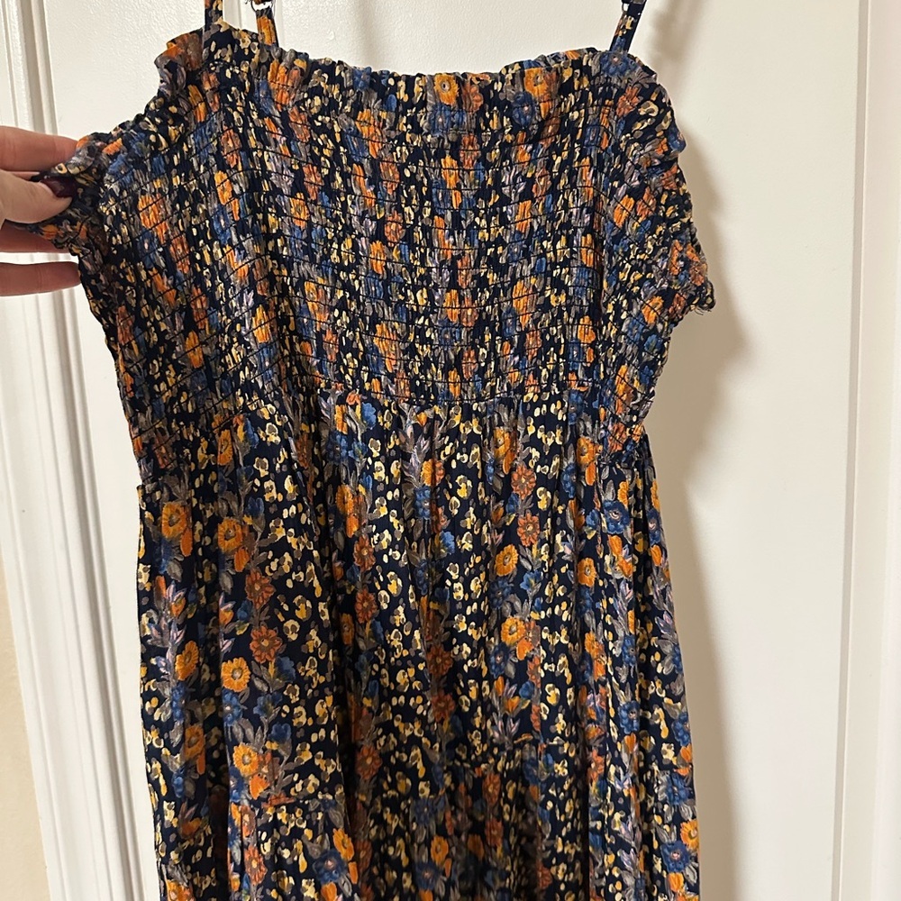Angie Navy Floral Midi Dress with Orange & Blue Blooms